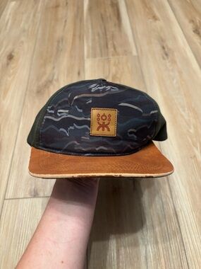 Camo Five-Panel Hat with distressed Brim